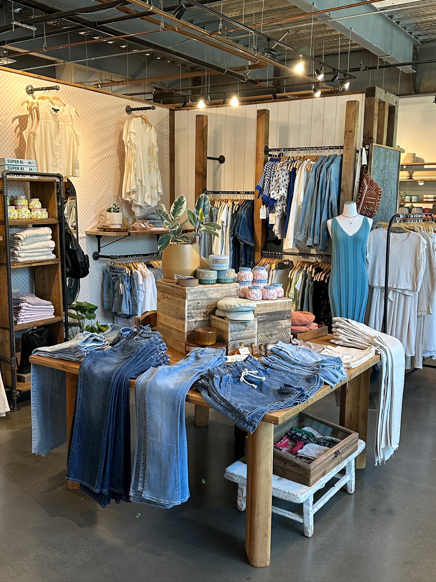 Inside The Foundry with denim, dresses, and gift displays